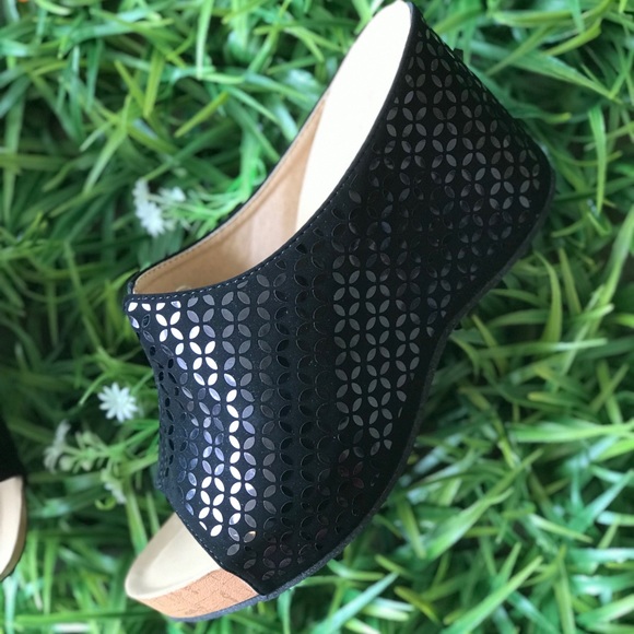 Italina Shoes - Italina SHIMMER Black Comfort Peep Toe Wedge SZ 10